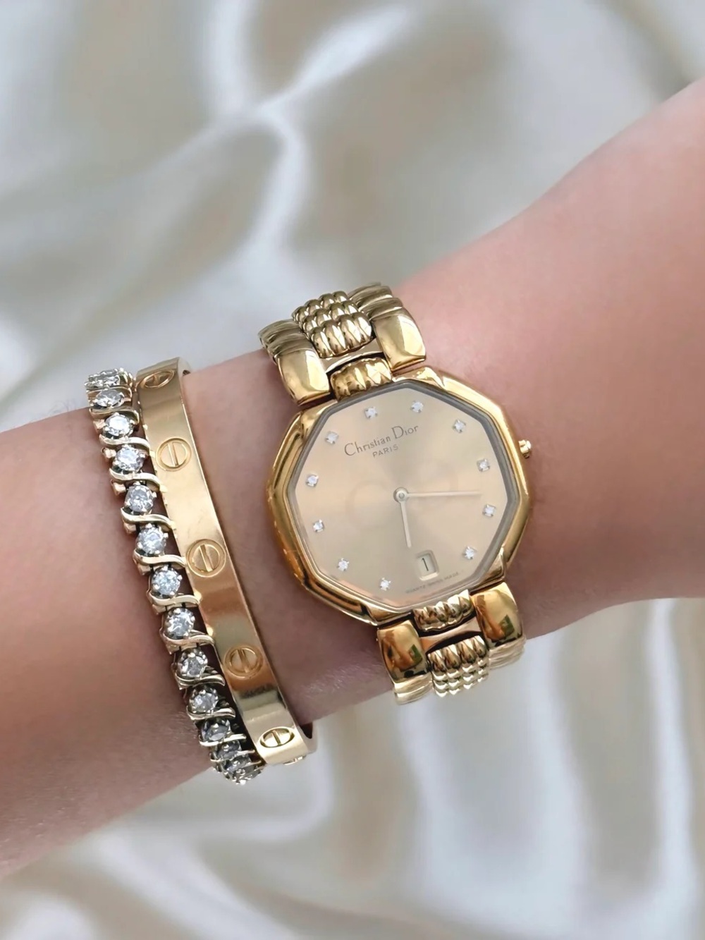AUTHENTIC RARE VINTAGE DIOR GOLD WATCH - WITH DIAMOND HOUR MARKERS